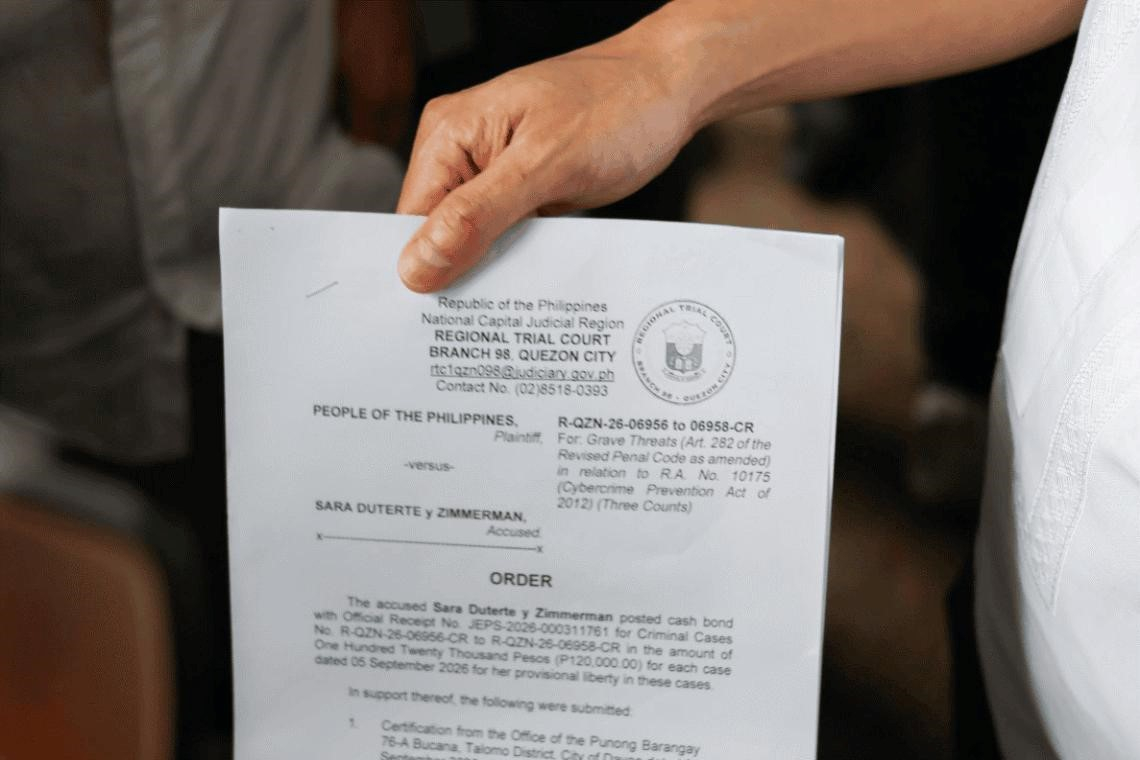 Sara Duterte posted bail after the warrant of arrest